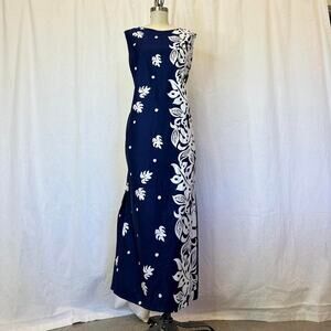Malihini Women's Large Muumuu Nacy White Hawaii Tiki Tropical Vintage